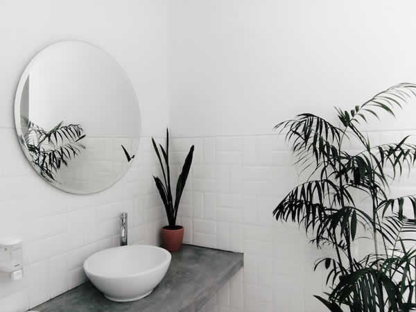 lavatory basin and mirror in very modern bathroom