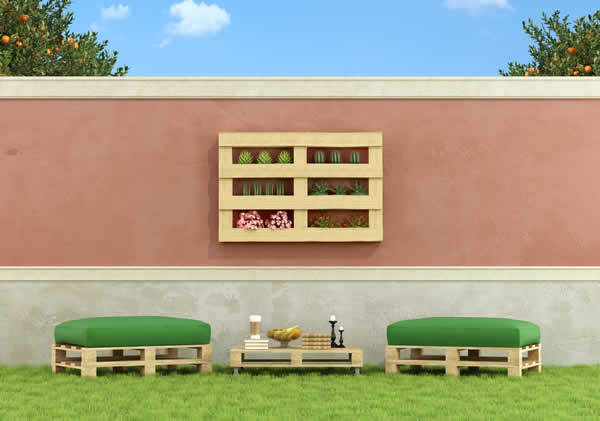 shipping pallets being used to make furniture and wall shelves