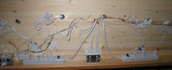 Christmas village underneath platform wiring