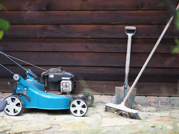 shovel, broom, lawnmower