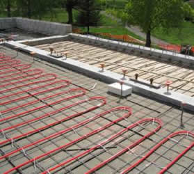 Polyethylene pipes to be encased in poured concrete slab