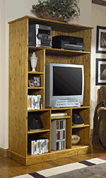 entertainment center with space for TV and speakers