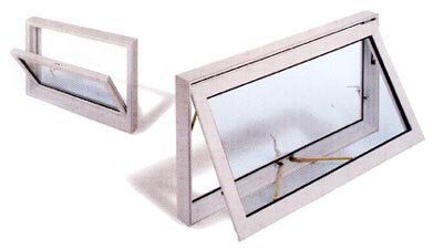 Hopper window on the left and awning window on the right