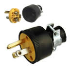male electrical plug with separate clamp to grip cable