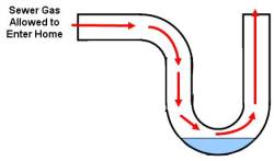 trap allowing sewer gas from entering home