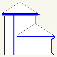 Upper and lower roof gutters draining directly to ground