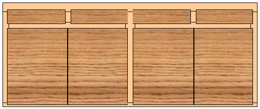 Base cabinet configuration with drawers above cabinet doors