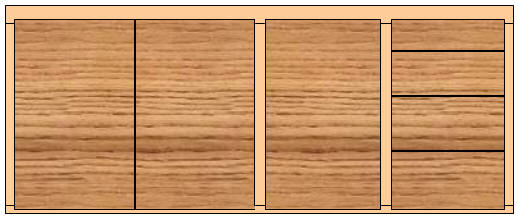 Base cabinet configuration using full height cabinet doors and drawers to one side